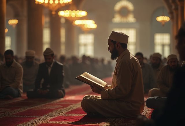 ilustrasi muslim beribadah di masjid