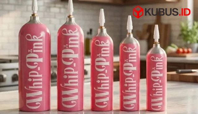 Tabung gas whip pink mengandung N2O atau dinitrogen oksida. (Foto. Unplash-Eduardoo)